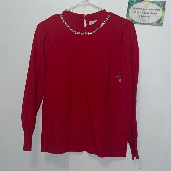 Red Liz Claiborne Pearl Neck Sweater-Latge - Picture 1 of 2